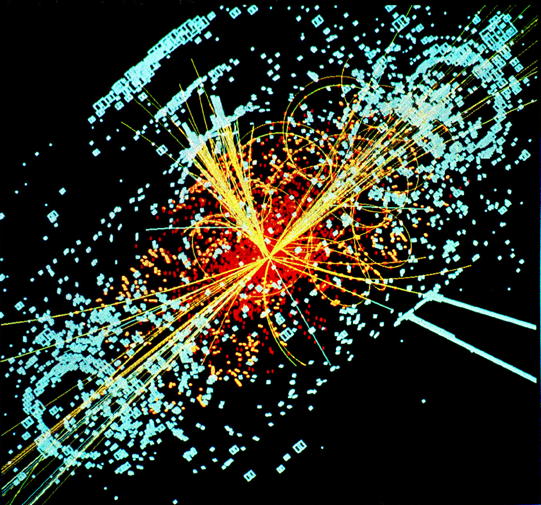 A
        simulated particle collision in the LHC